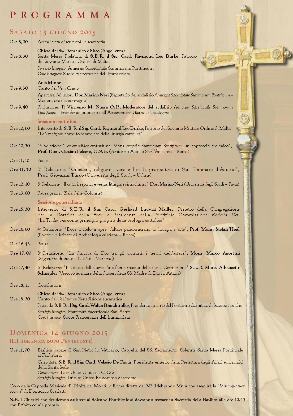 Programma IV Convegno sul Summorum Pontificum, Roma 13-14 giugno 2015